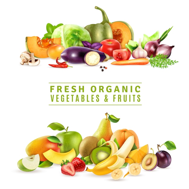 Free Vector fresh vegetables and fruits illustration