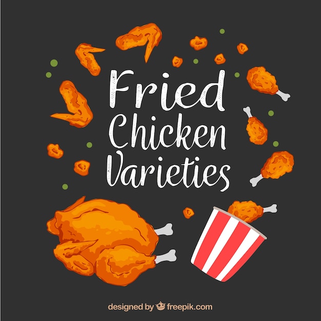 Free vector fried chicken varieties background