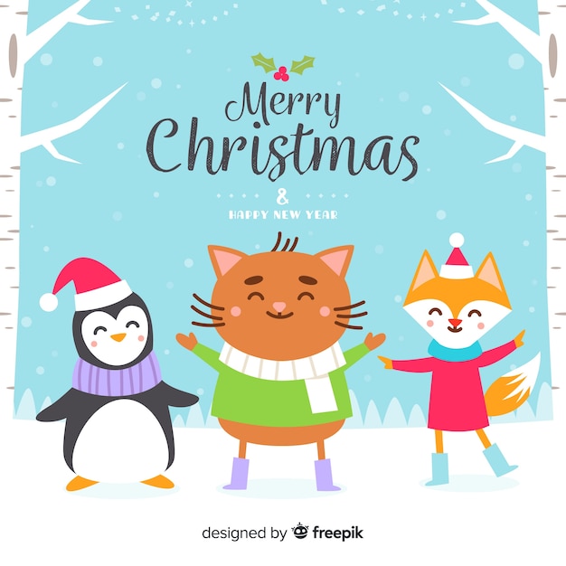 Free Vector friendly animals christmas background