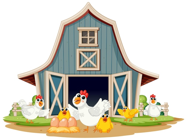 Free Vector friendly farm chickens at the barn