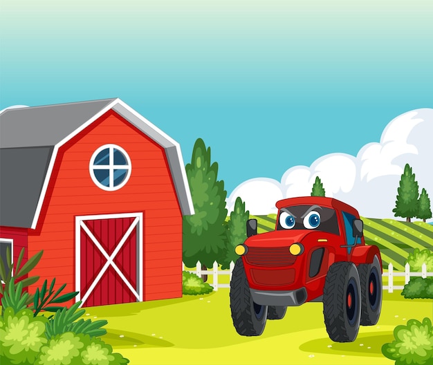 Free vector friendly tractor at the farm