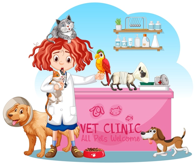 Free Vector friendly veterinarian with pet animal vector