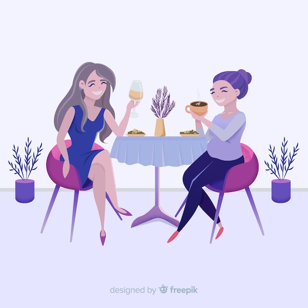 Free Vector friends having fun at a restaurant background