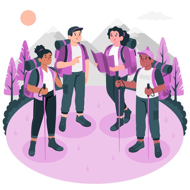 Friends hiking concept illustration