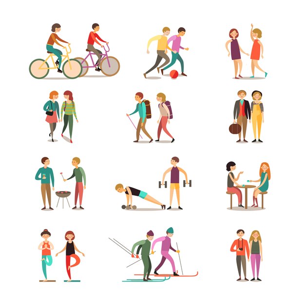 Friends And Hobbies Decorative Icons Set