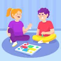 Free vector friends playing ludo game on floor