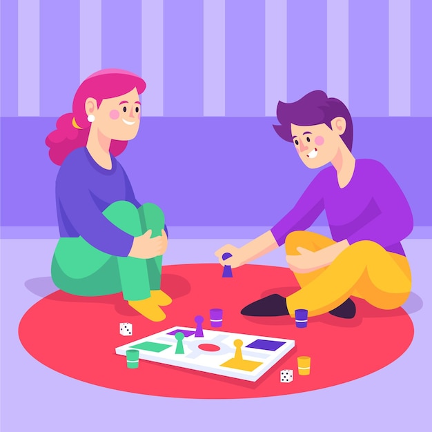 Free vector friends playing ludo game at home