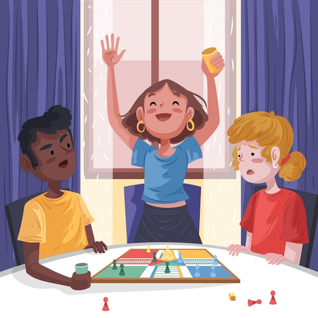 Free Vector friends playing ludo game