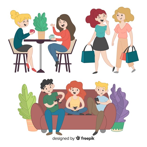 Friends spending time together flat design