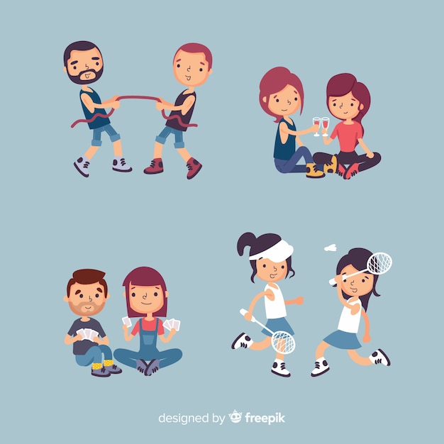 Free Vector friends spending time together flat design