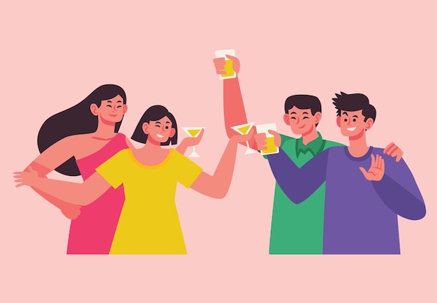 Friends toasting together illustration theme