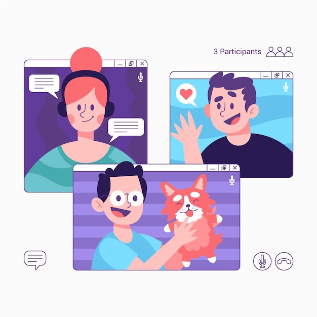 Friends video calling illustration with phone