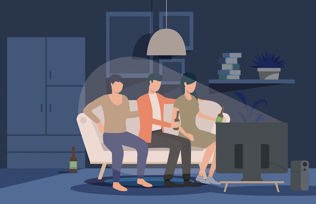 Friends watching movie at home landing page