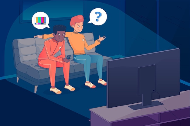 Free Vector friends watching a movie at home