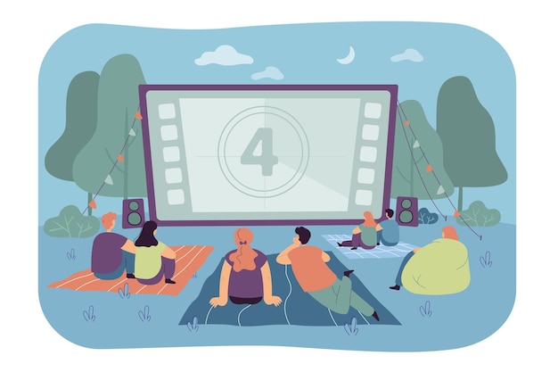 Free Vector friends watching movie in open air cinema