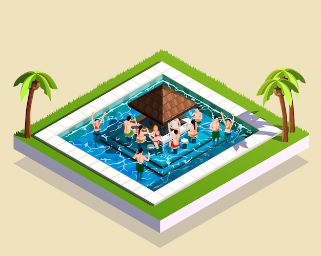 Free Vector friends in water park isometric illustration