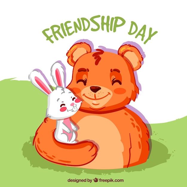 Friendship day background with bear and rabbit