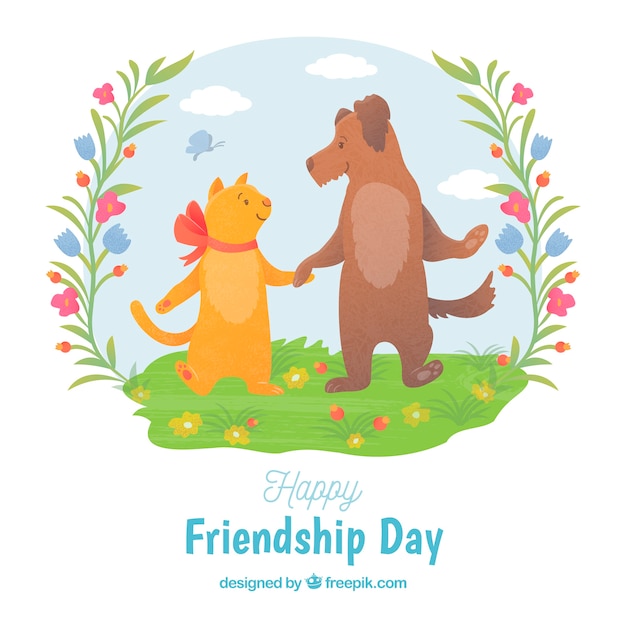 Friendship day background with cat and dog