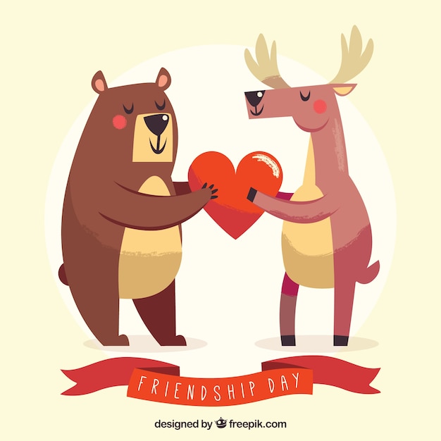 Free Vector friendship day background with cute animals