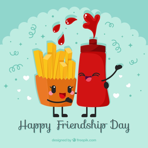 Free vector friendship day background with cute cartoon