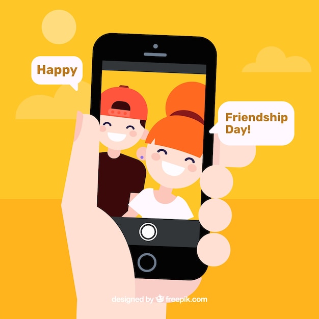 Free Vector friendship day background with mobile