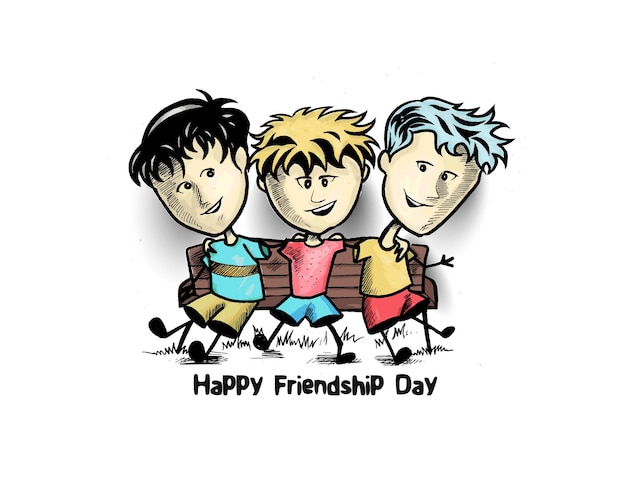 Free vector friendship day group of happy friends enjoying friendship day cartoon vector background