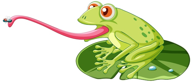 Free vector a frog on lotus leaf and catching insect