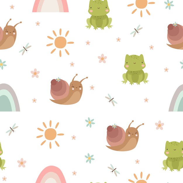 frog and snail seamless pattern