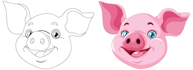 Free Vector from sketch to colorful pig illustration