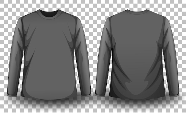 Free Vector front and back of grey long sleeves t-shirt on transparent background