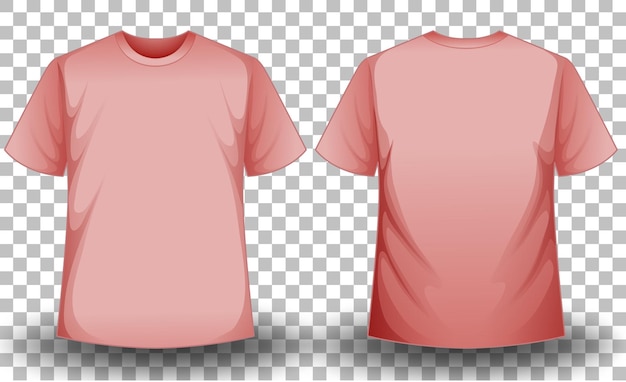 Front and back of pink t-shirt on transparent background