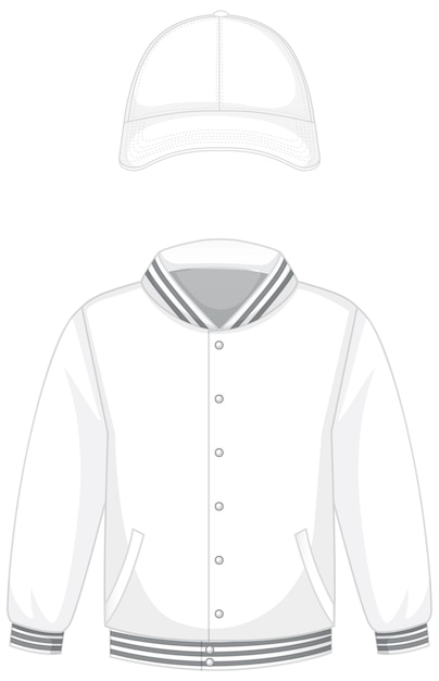 Free Vector front of basic white bomber jacket and cap isolated