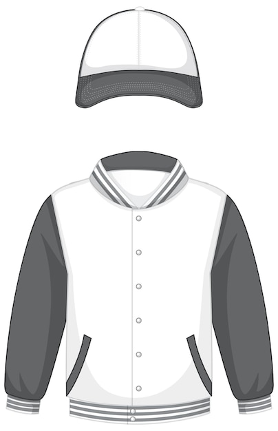 Free Vector front of basic white and grey bomber jacket and cap isolated