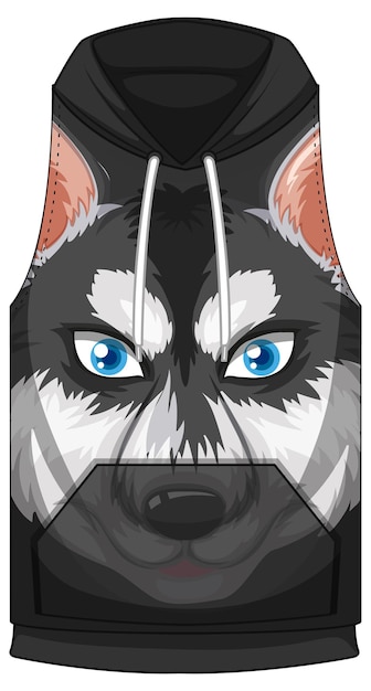 Free Vector front of hoodie sleeveless with siberian husky pattern