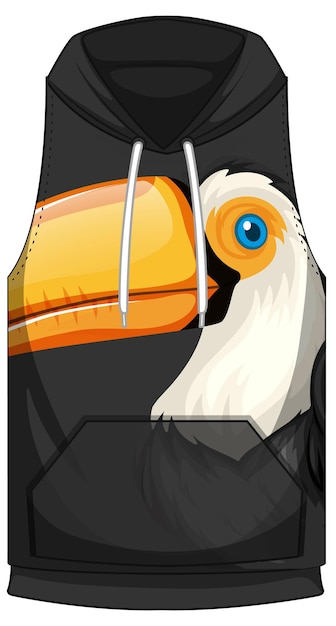 Free Vector front of hoodie sleeveless with toucan pattern