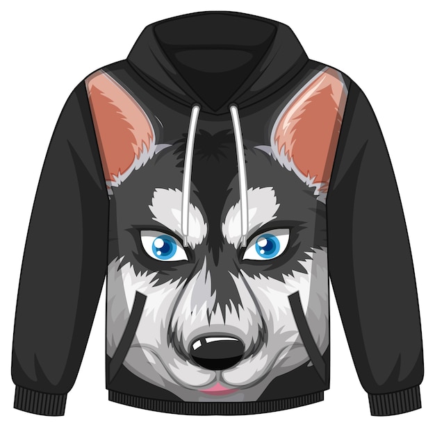 Free Vector front of hoodie sweater with siberian husky dog pattern