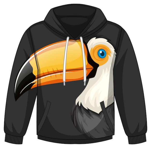 Free Vector front of hoodie sweater with toucan pattern