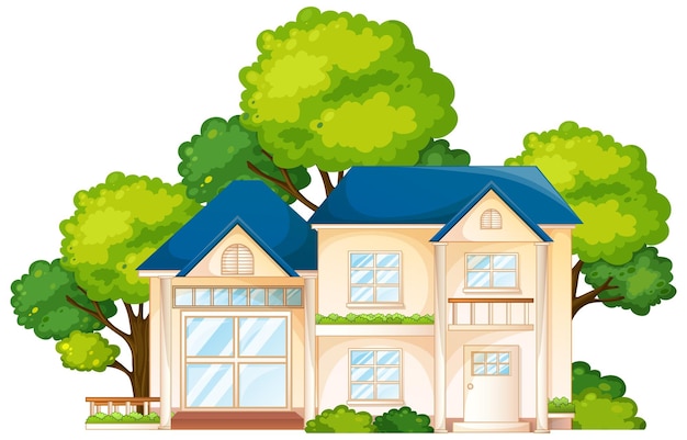 Free Vector front of a house with many tree isolated on white background