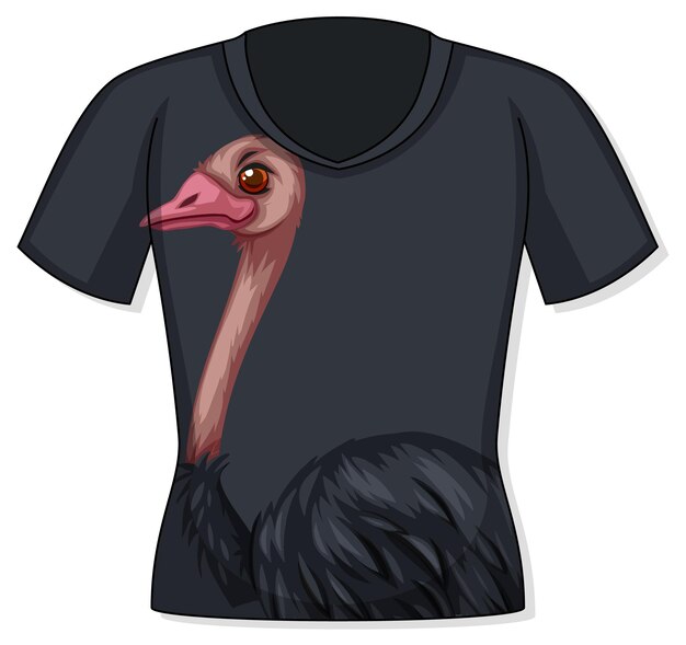 Front of t-shirt with ostrich pattern