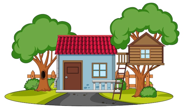 Free Vector front view of a house with nature elements on white background