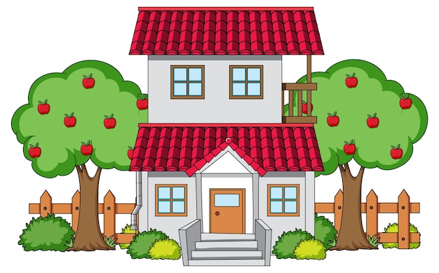 Free Vector front view of a house with nature elements on white background