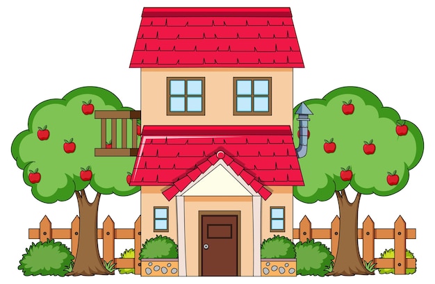 Free Vector front view of a house with nature elements on white