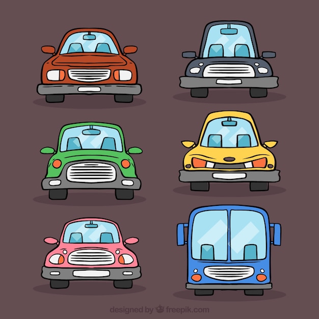 Free Vector front view of six cartoon vehicles