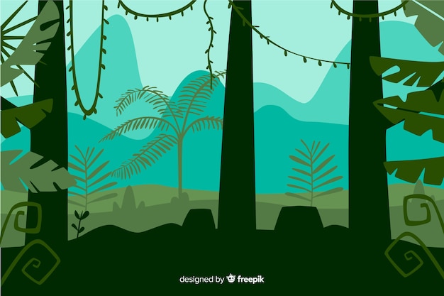 Free Vector front view of tropical forest trees landscape