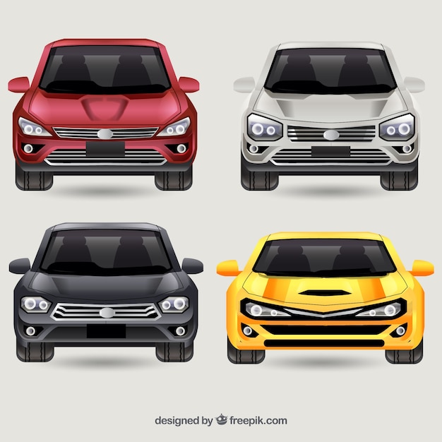 Free vector front view of various cars