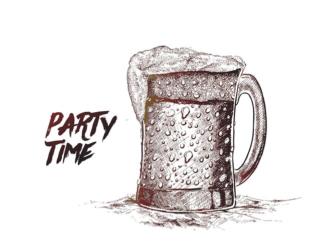 Frosty glass of beer party concept Hand Drawn Vector Background