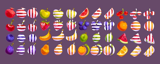 Fruit or berries game icons for casino mobile app