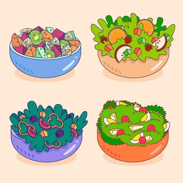 Free Vector fruit and salad bowl collection