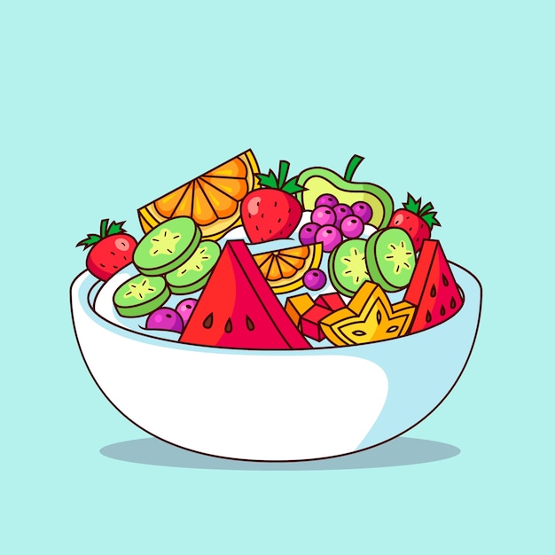 Fruit and salad bowl illustrated