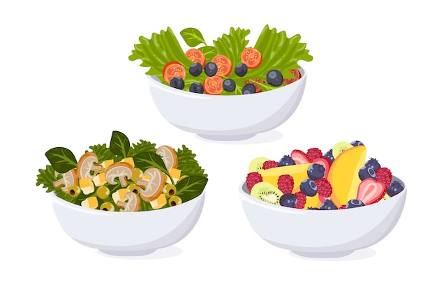 Free Vector fruit and salad bowl set